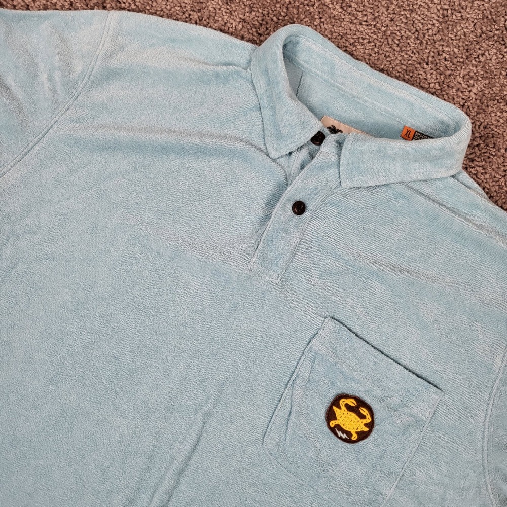 Howler Brothers Polo Shirt Men XL Blue Excellent Terry Cloth Crab Patch HB-43590